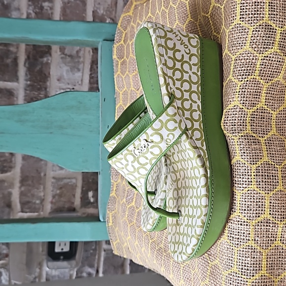 Coach Signature Print Felicia Green Platform Wedges - Picture 2 of 8